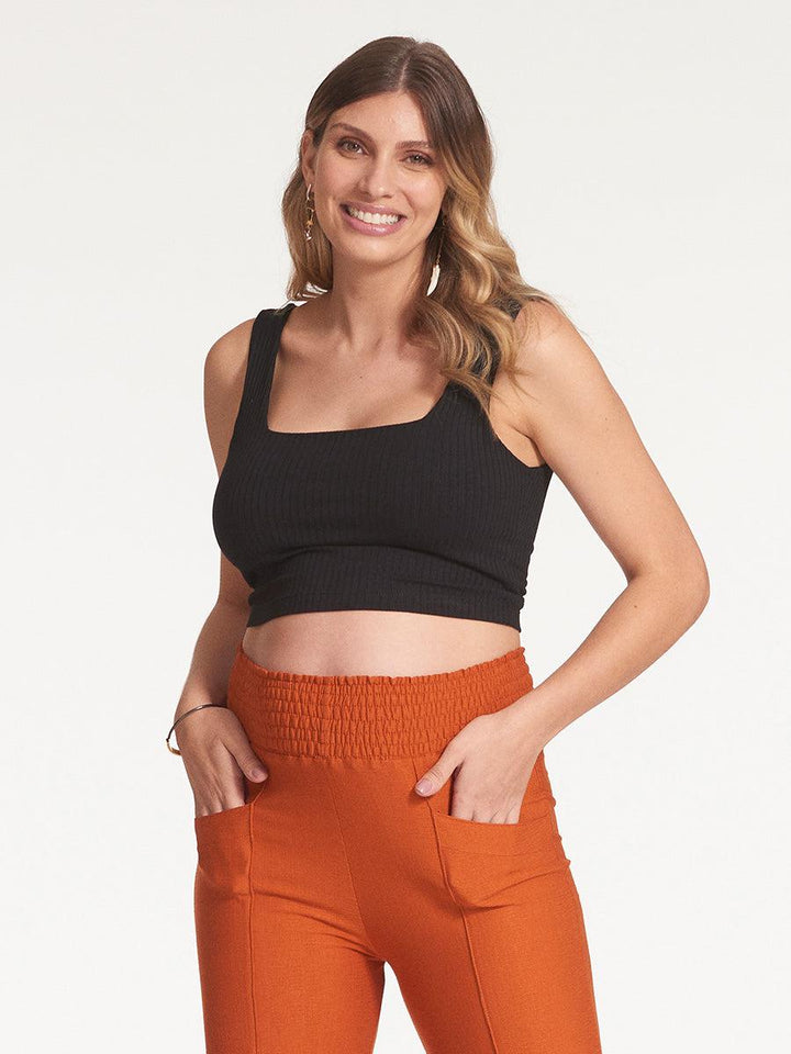 Regata Cropped Canelada com Decote Quadrado-Blusa-Mammy.b