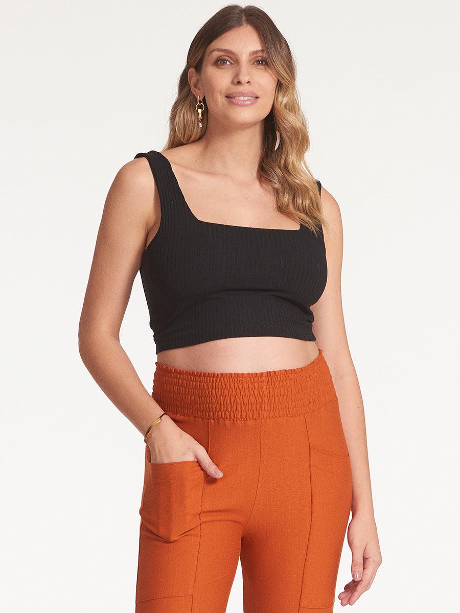 Regata Cropped Canelada com Decote Quadrado-Blusa-Mammy.b