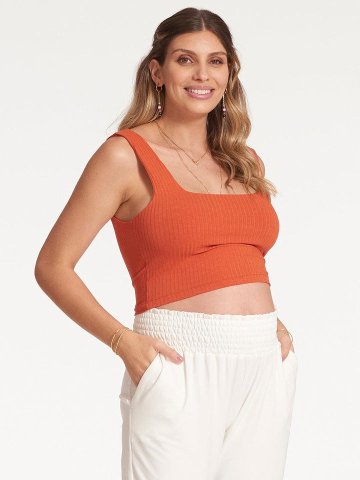 Regata Cropped Canelada com Decote Quadrado-Blusa-Mammy.b